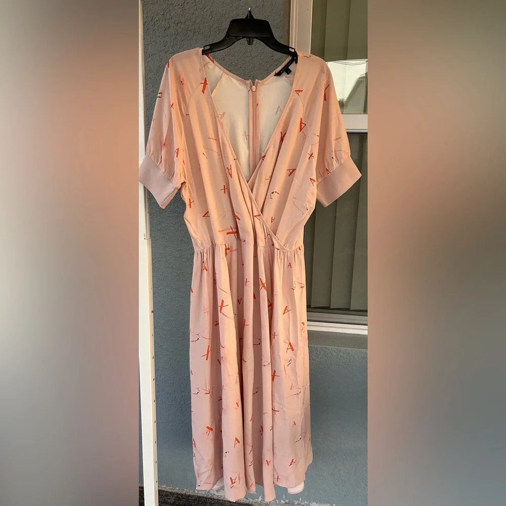 Armani Exchange Logo Deep V Neckline A-line Midi Dress Size 12 - Picture 3 of 6